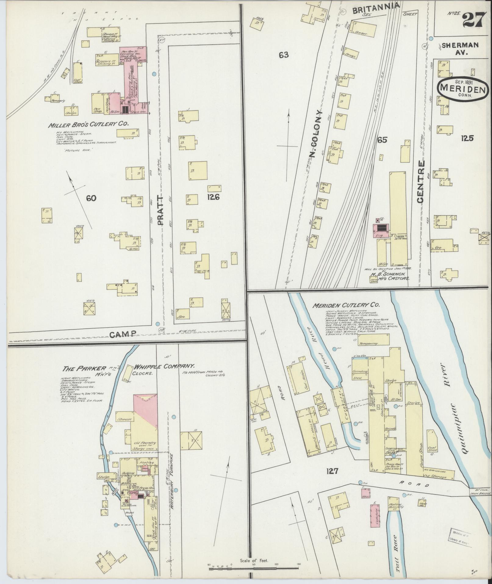 Sanborn Fire Insurance Map from Meriden, New Haven County, Connecticut (1891), Sheet #0027 - Complete Map Set gallery image, historic Sanborn map, vintage wall art, Connecticut Connecticut