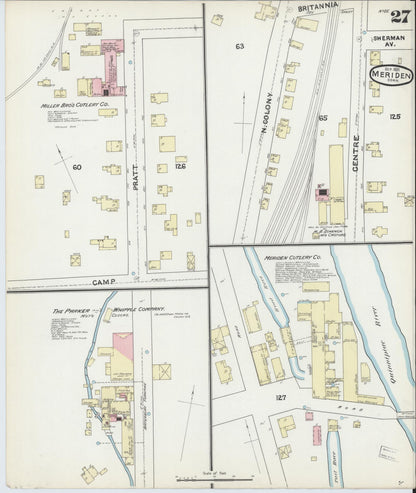 Sanborn Fire Insurance Map from Meriden, New Haven County, Connecticut (1891), Sheet #0027 - Complete Map Set gallery image, historic Sanborn map, vintage wall art, Connecticut Connecticut