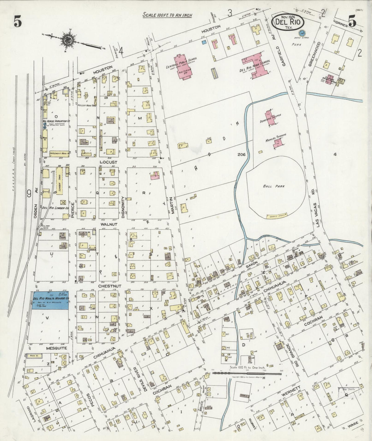 Sanborn Fire Insurance Map from Del Rio, Val Verde County, Texas (1924), Sheet #0005 - Complete Map Set gallery image, historic Sanborn map, vintage wall art, Texas Texas