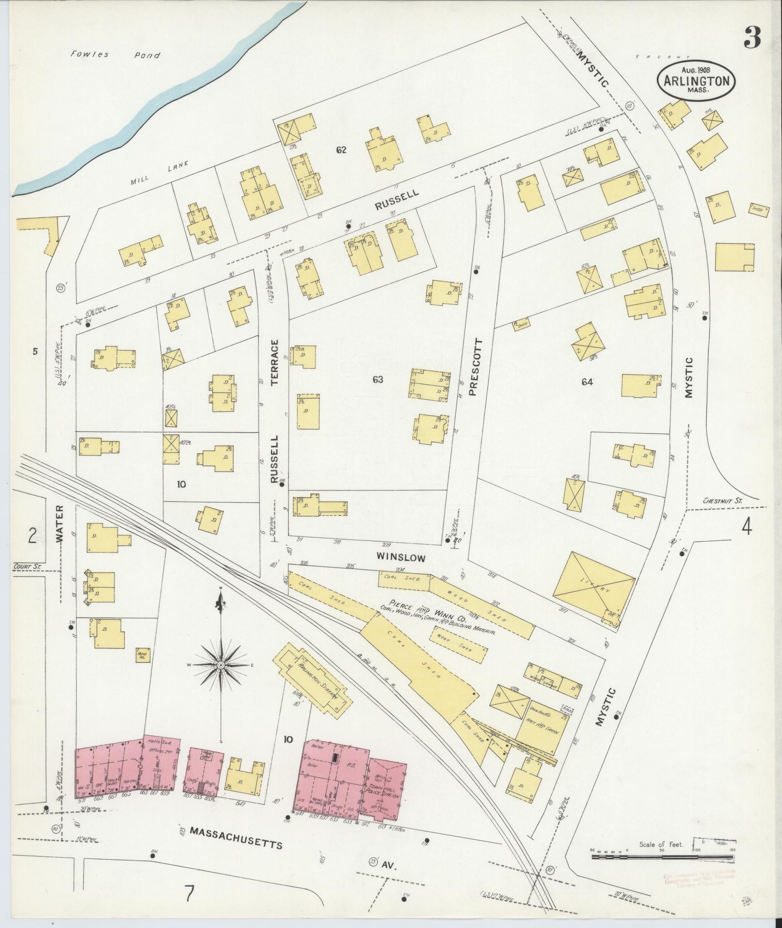 Sanborn Fire Insurance Map from Arlington, Middlesex County, Massachusetts (1908), Sheet #0003 - Complete Map Set gallery image, historic Sanborn map, vintage wall art, Massachusetts Massachusetts