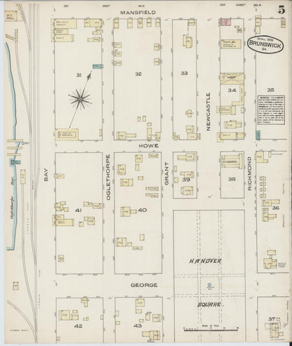 Sanborn Fire Insurance Map from Brunswick, Glynn County, Georgia (1885), Sheet #0005 - Complete Map Set gallery image, historic Sanborn map, vintage wall art, Georgia Georgia