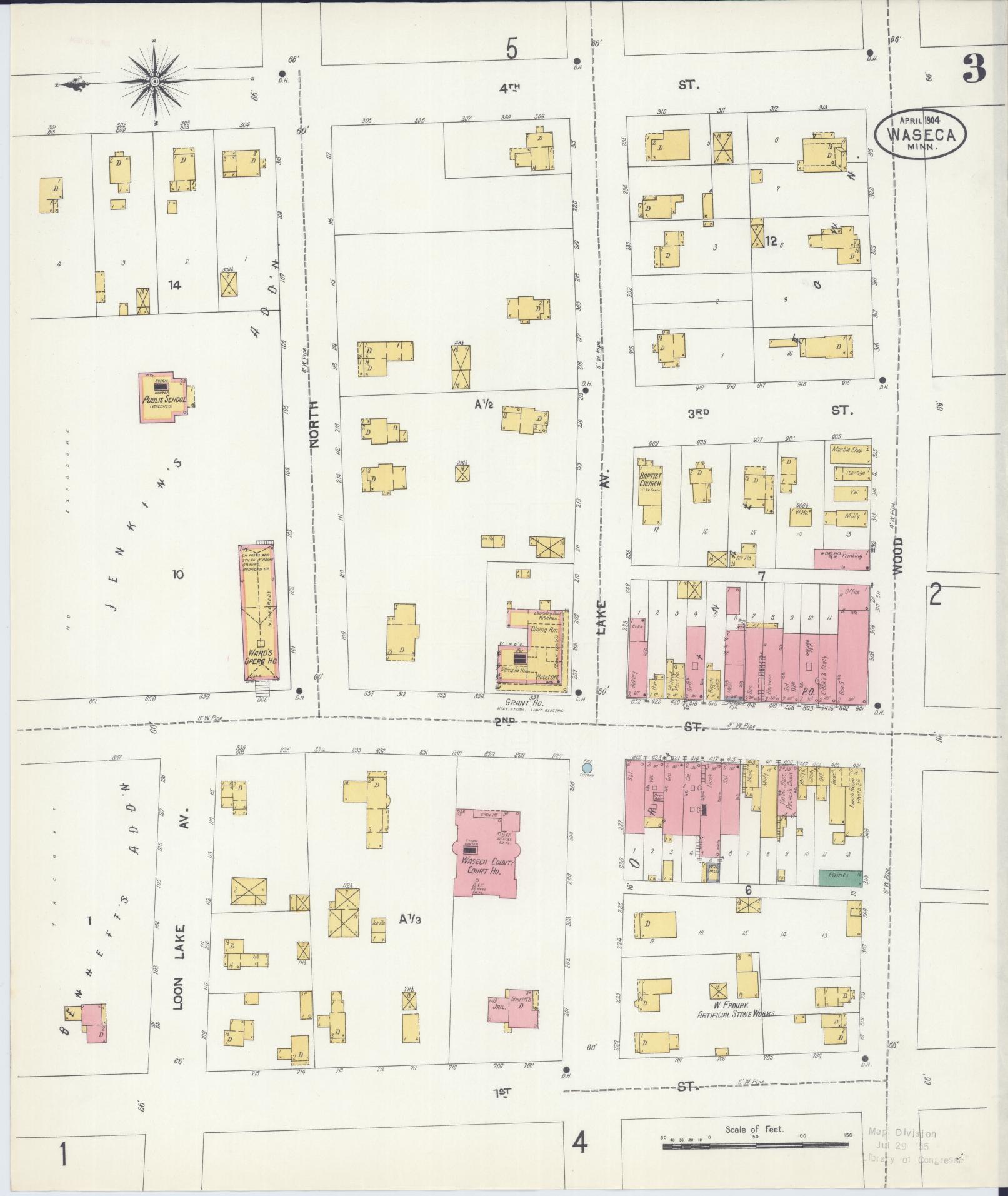 Sanborn Fire Insurance Map from Waseca, Waseca County, Minnesota (1904), Sheet #0003 - Complete Map Set gallery image, historic Sanborn map, vintage wall art, Minnesota Minnesota
