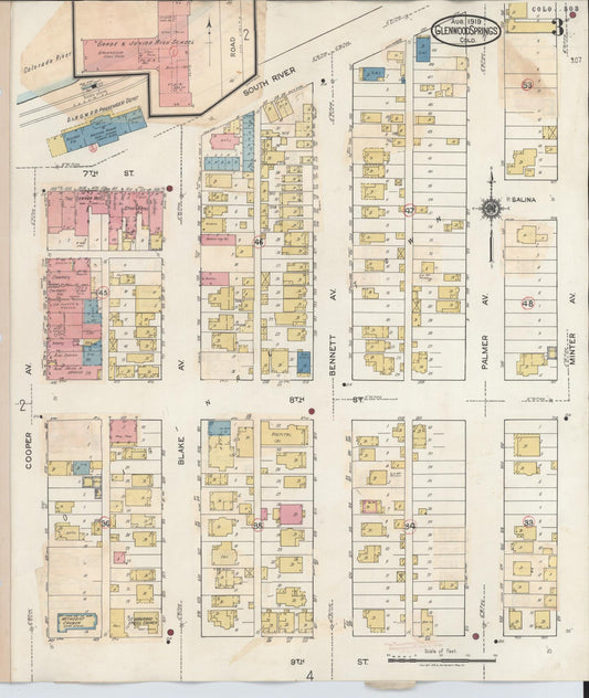 Sanborn Fire Insurance Map from Glenwood Springs, Garfield County, Colorado (1943), Sheet #0003 - Historic Sanborn Fire Insurance Map Print, vintage old map wall art, antique decor, genealogy gift, Colorado Colorado map