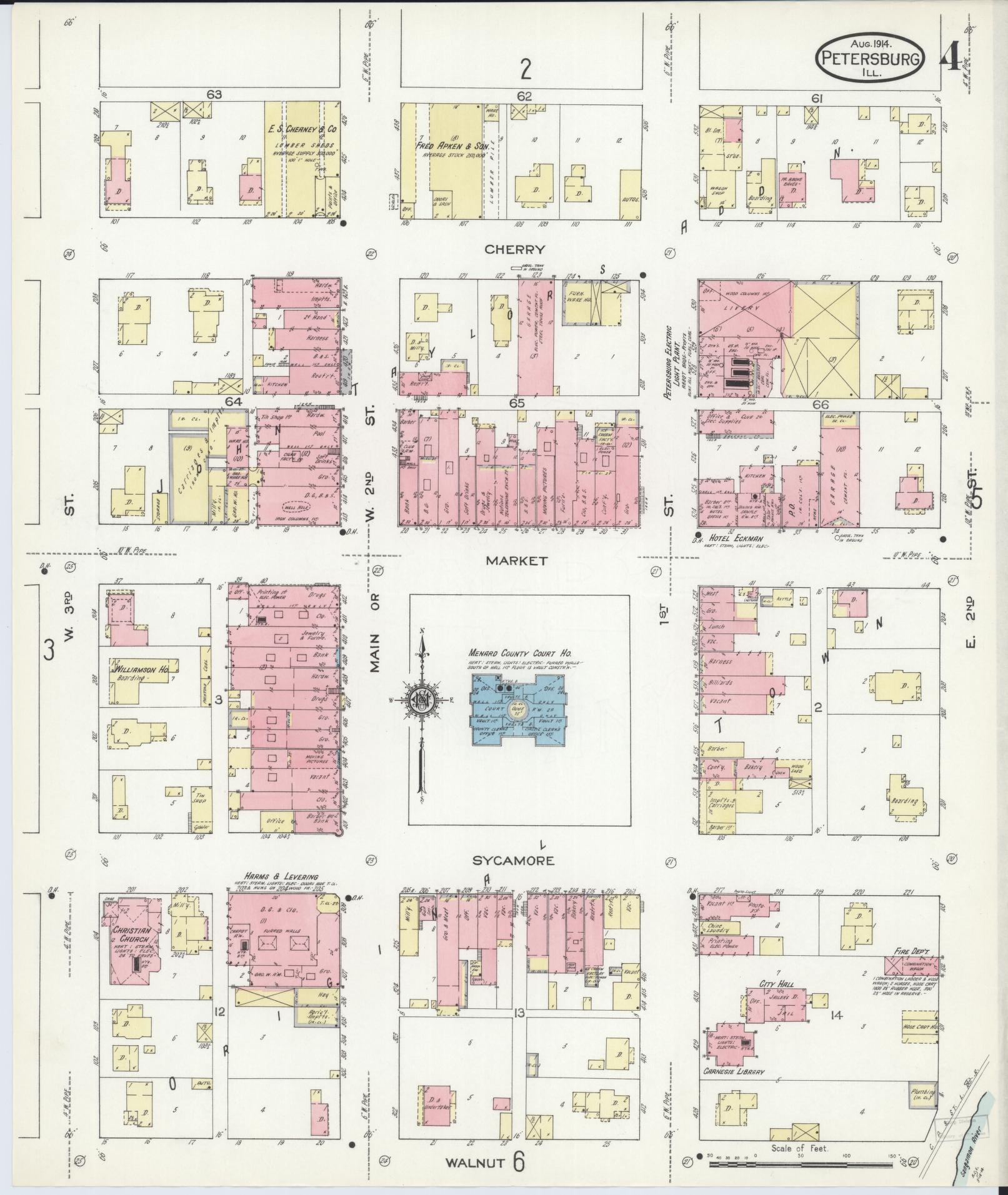 Sanborn Fire Insurance Map from Petersburg, Menard County, Illinois (1914), Sheet #0004 - Complete Map Set gallery image, historic Sanborn map, vintage wall art, Illinois Illinois