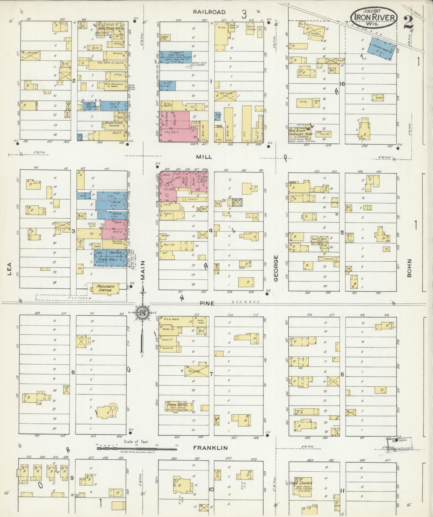 Sanborn Fire Insurance Map from Iron River, Bayfield County, Wisconsin (1917), Sheet #0002 - Historic Sanborn Fire Insurance Map Print, vintage old map wall art, antique decor, genealogy gift, Wisconsin Wisconsin map