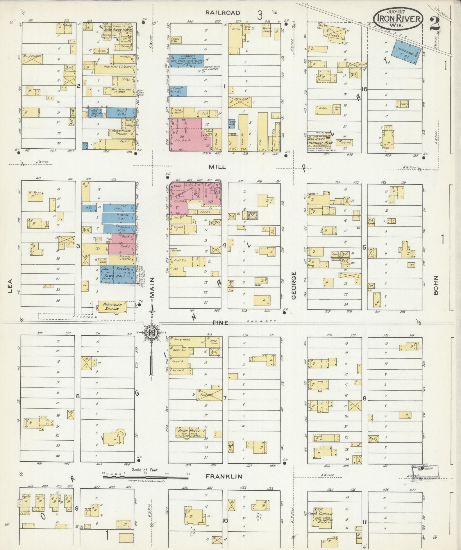 Sanborn Fire Insurance Map from Iron River, Bayfield County, Wisconsin (1917), Sheet #0002 - Historic Sanborn Fire Insurance Map Print, vintage old map wall art, antique decor, genealogy gift, Wisconsin Wisconsin map