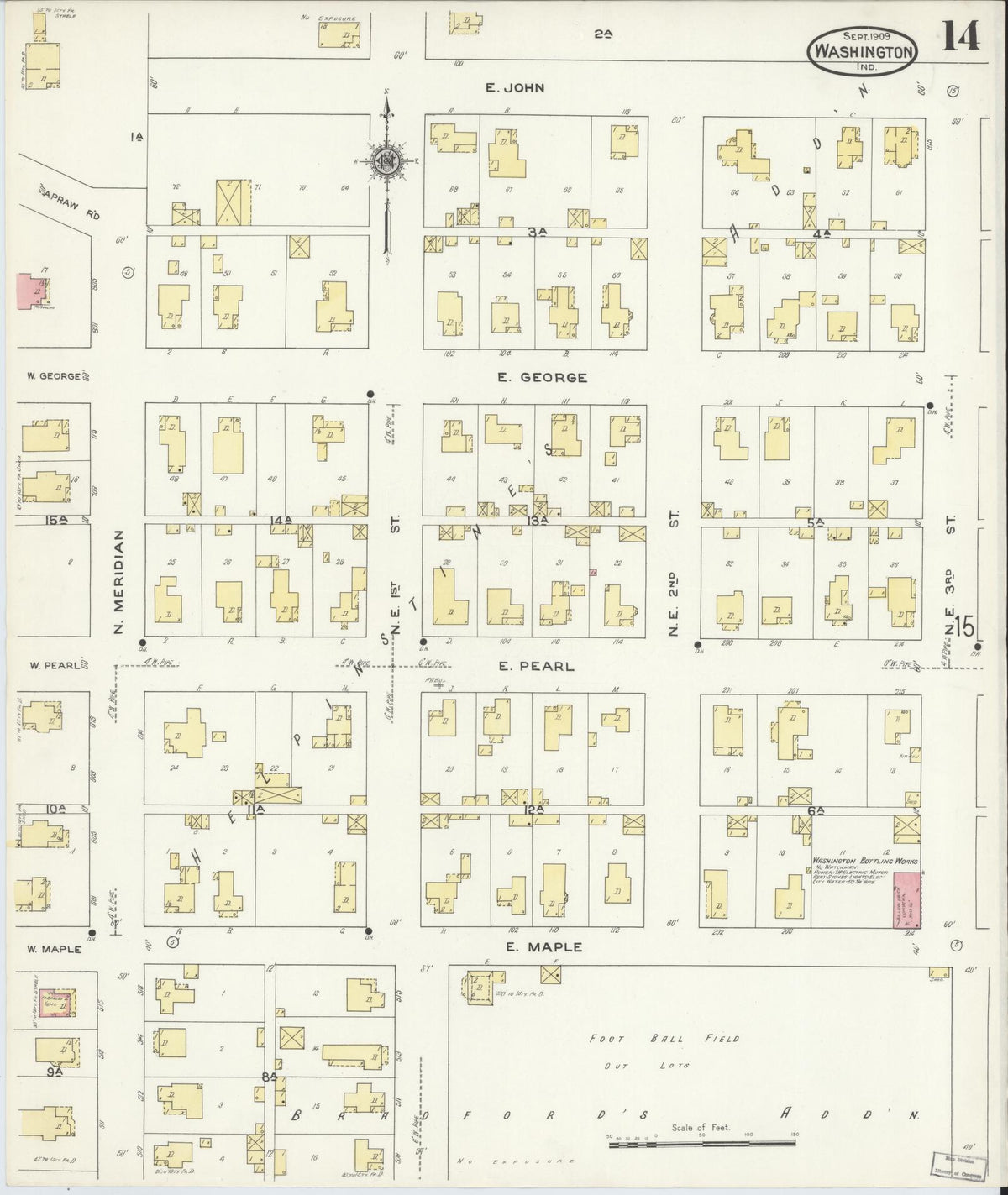 Sanborn Fire Insurance Map from Washington, Daviess County, Indiana (1909), Sheet #0014 - Historic Sanborn Fire Insurance Map Print, vintage old map wall art, antique decor, genealogy gift, Indiana Indiana map