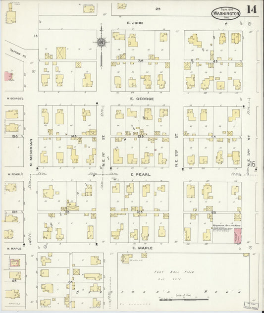 Sanborn Fire Insurance Map from Washington, Daviess County, Indiana (1909), Sheet #0014 - Historic Sanborn Fire Insurance Map Print, vintage old map wall art, antique decor, genealogy gift, Indiana Indiana map