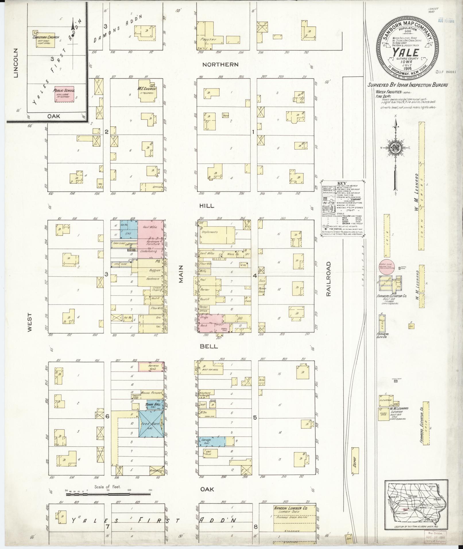 Sanborn Fire Insurance Map from Yale, Guthrie County, Iowa (1914), Sheet #0001 - Historic Sanborn Fire Insurance Map Print, vintage old map wall art