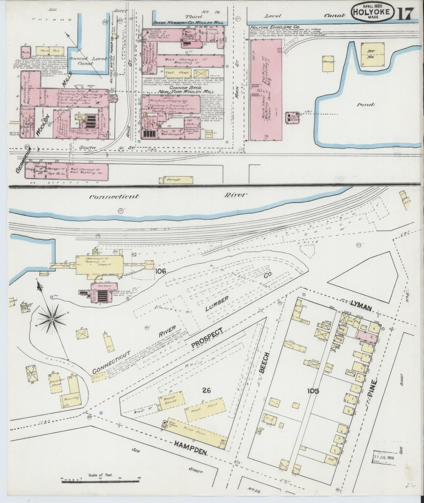 Sanborn Fire Insurance Map from Holyoke, Hampden County, Massachusetts (1889), Sheet #0017 - Complete Map Set gallery image, historic Sanborn map, vintage wall art, Massachusetts Massachusetts