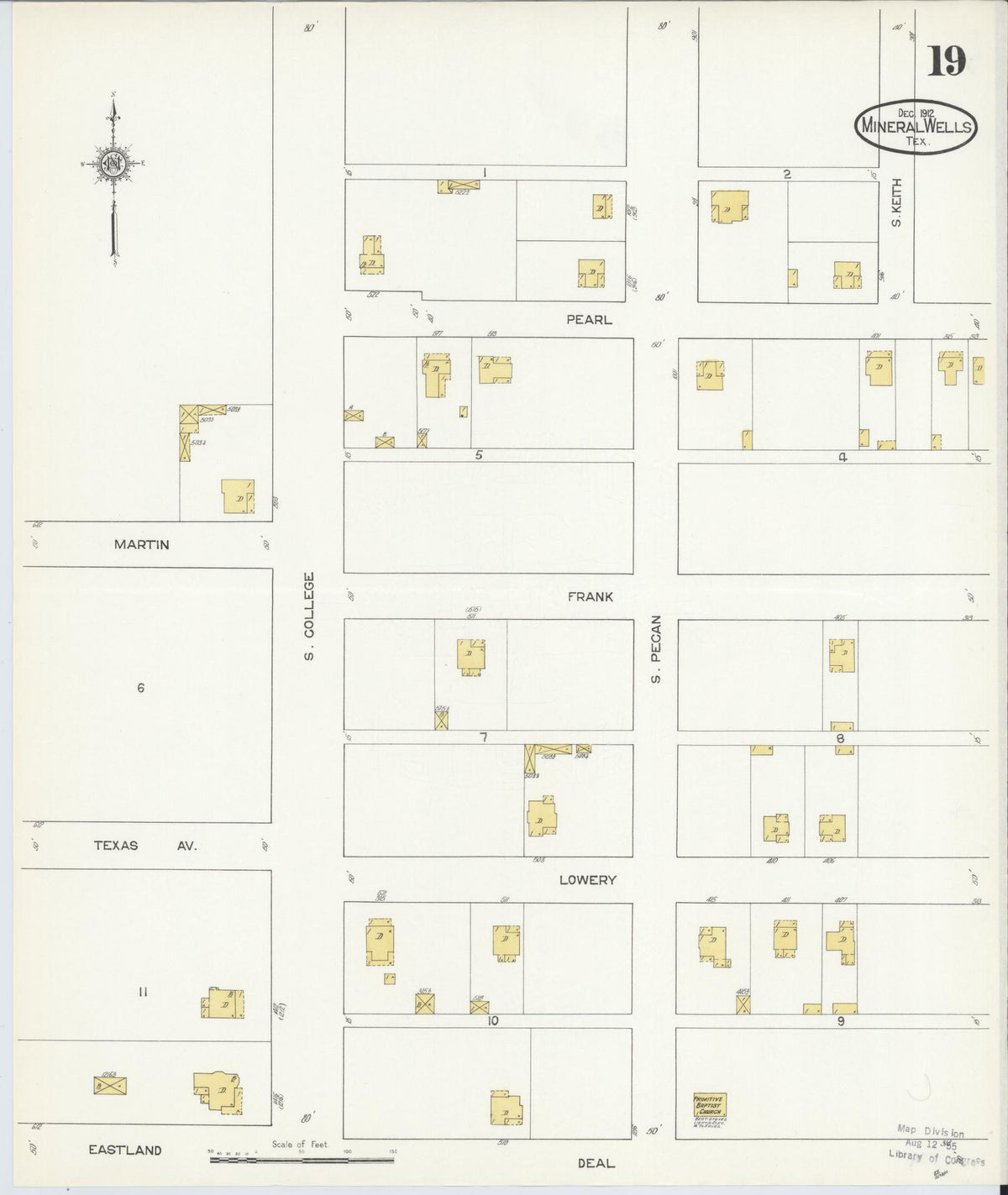 Sanborn Fire Insurance Map from Mineral Wells, Palo Pinto County, Texas (1912), Sheet #0019 - Complete Map Set gallery image, historic Sanborn map, vintage wall art, Texas Texas