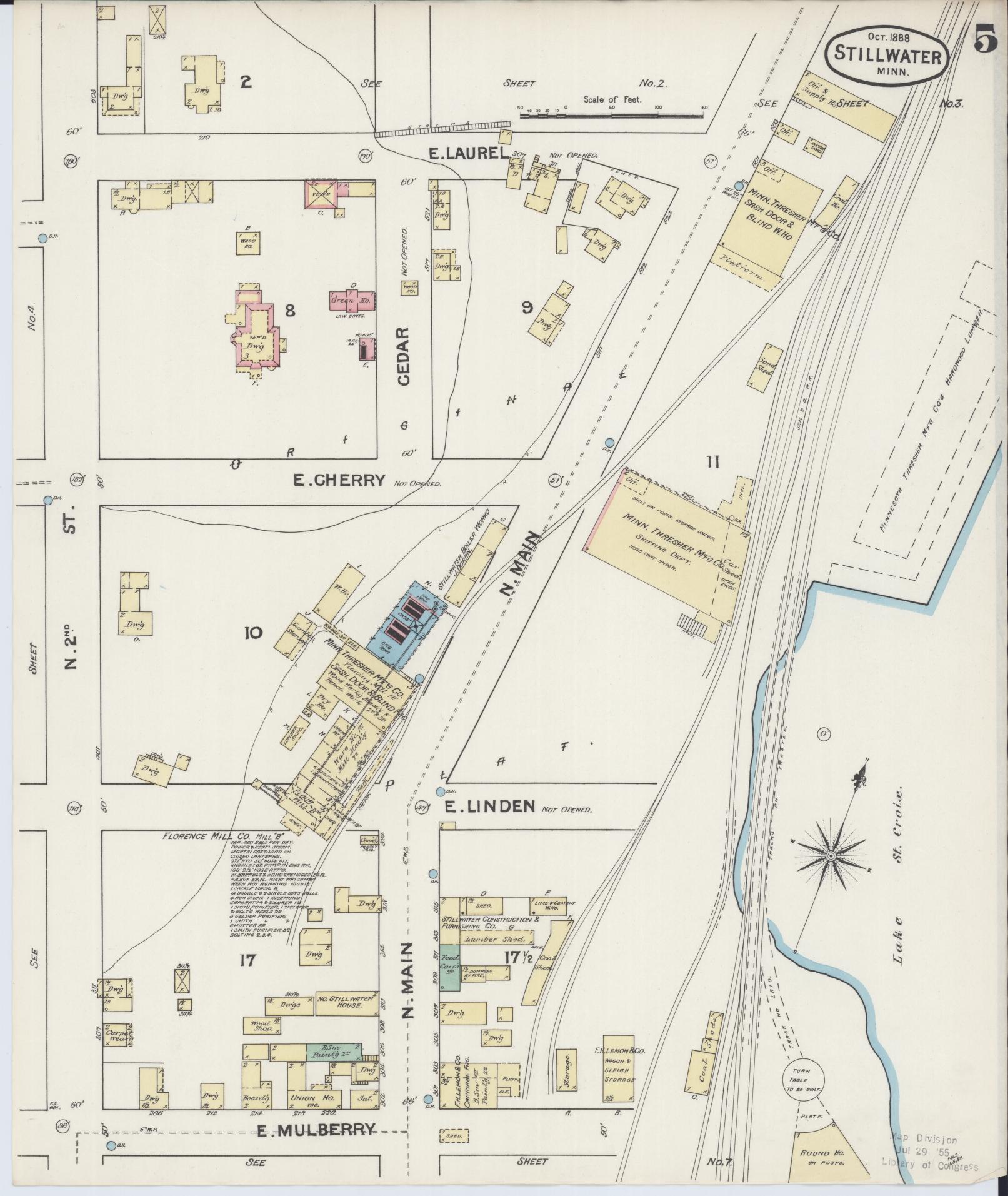 Sanborn Fire Insurance Map from Stillwater, Washington County, Minnesota (1888), Sheet #0005 - Complete Map Set gallery image, historic Sanborn map, vintage wall art, Minnesota Minnesota
