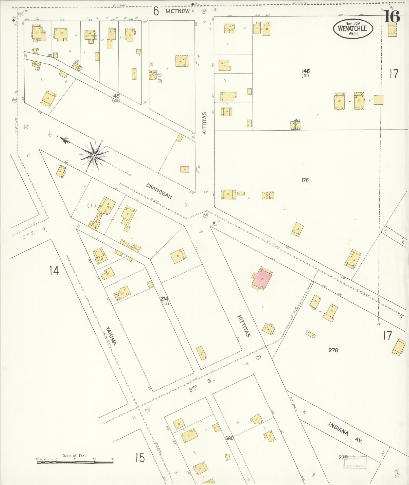 Sanborn Fire Insurance Map from Wenatchee, Chelan County, Washington (1909), Sheet #0016 - Complete Map Set gallery image, historic Sanborn map, vintage wall art, Washington Washington