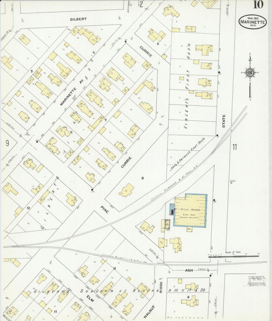Sanborn Fire Insurance Map from Marinette, Marinette County, Wisconsin (1910), Sheet #0010 - Historic Sanborn Fire Insurance Map Print, vintage old map wall art, antique decor, genealogy gift, Wisconsin Wisconsin map
