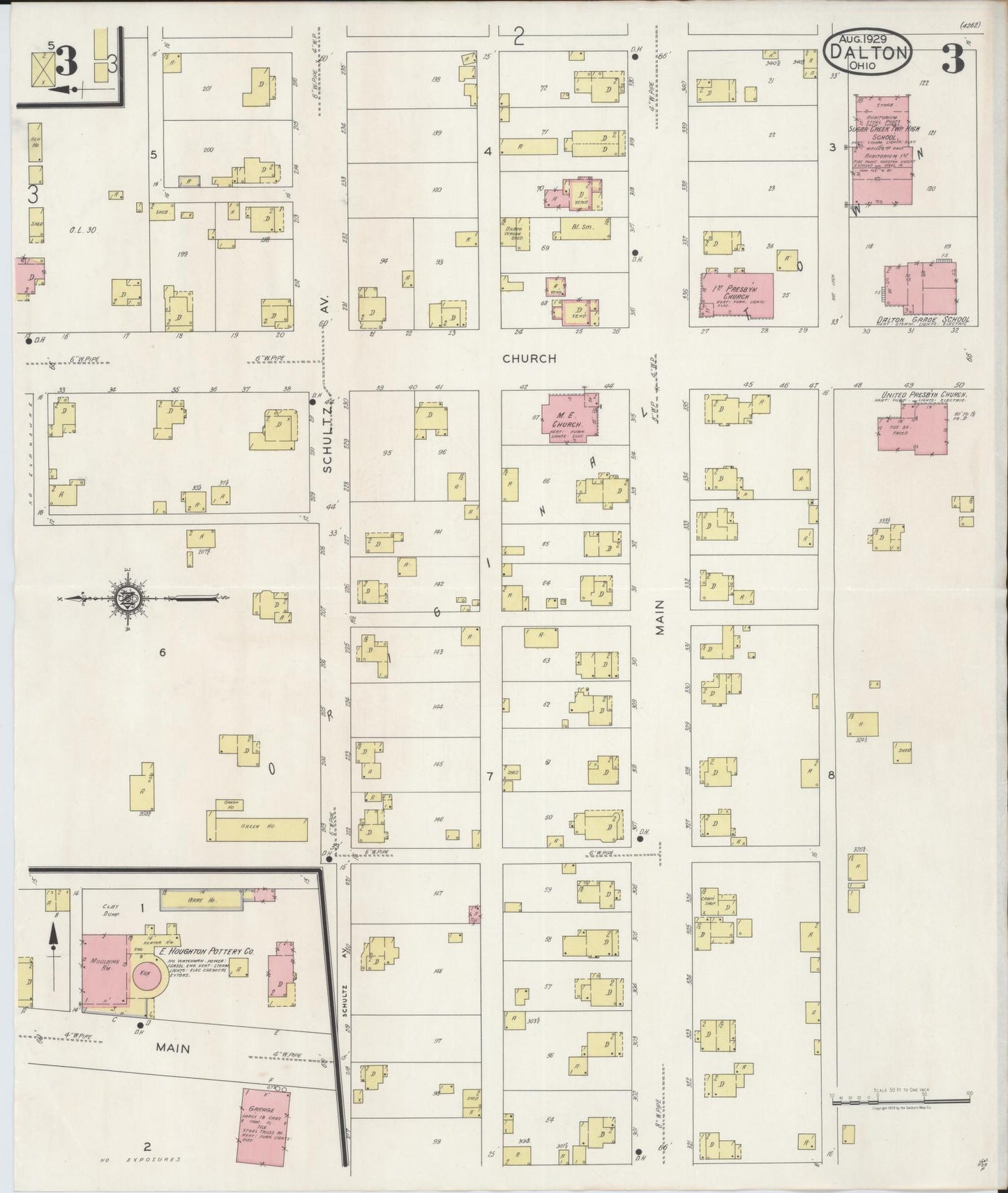Sanborn Fire Insurance Map from Dalton, Wayne County, Ohio (1929), Sheet #0003 - Historic Sanborn Fire Insurance Map Print, vintage old map wall art, antique decor, genealogy gift, Ohio Ohio map