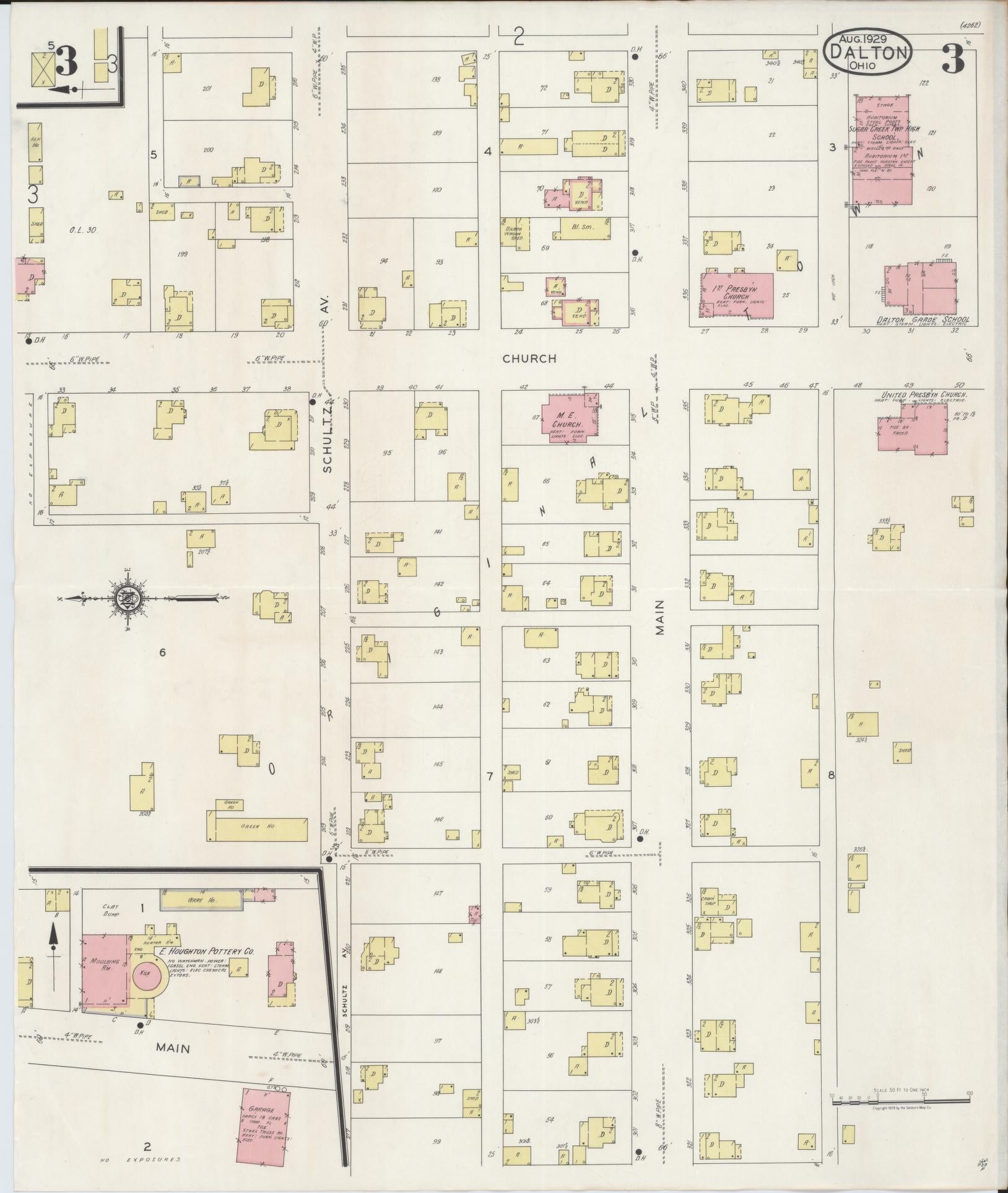 Sanborn Fire Insurance Map from Dalton, Wayne County, Ohio (1929), Sheet #0003 - Historic Sanborn Fire Insurance Map Print, vintage old map wall art, antique decor, genealogy gift, Ohio Ohio map