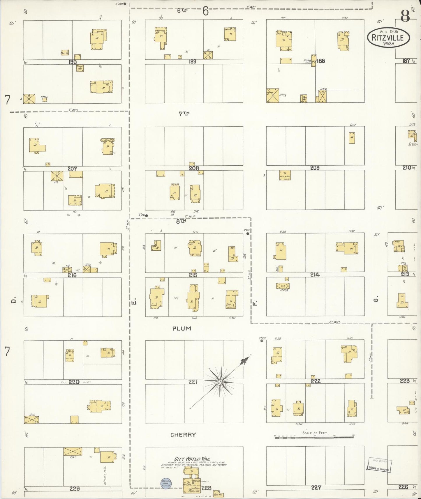 Sanborn Fire Insurance Map from Ritzville, Adams County, Washington (1905), Sheet #0008 - Complete Map Set gallery image, historic Sanborn map, vintage wall art, Washington Washington