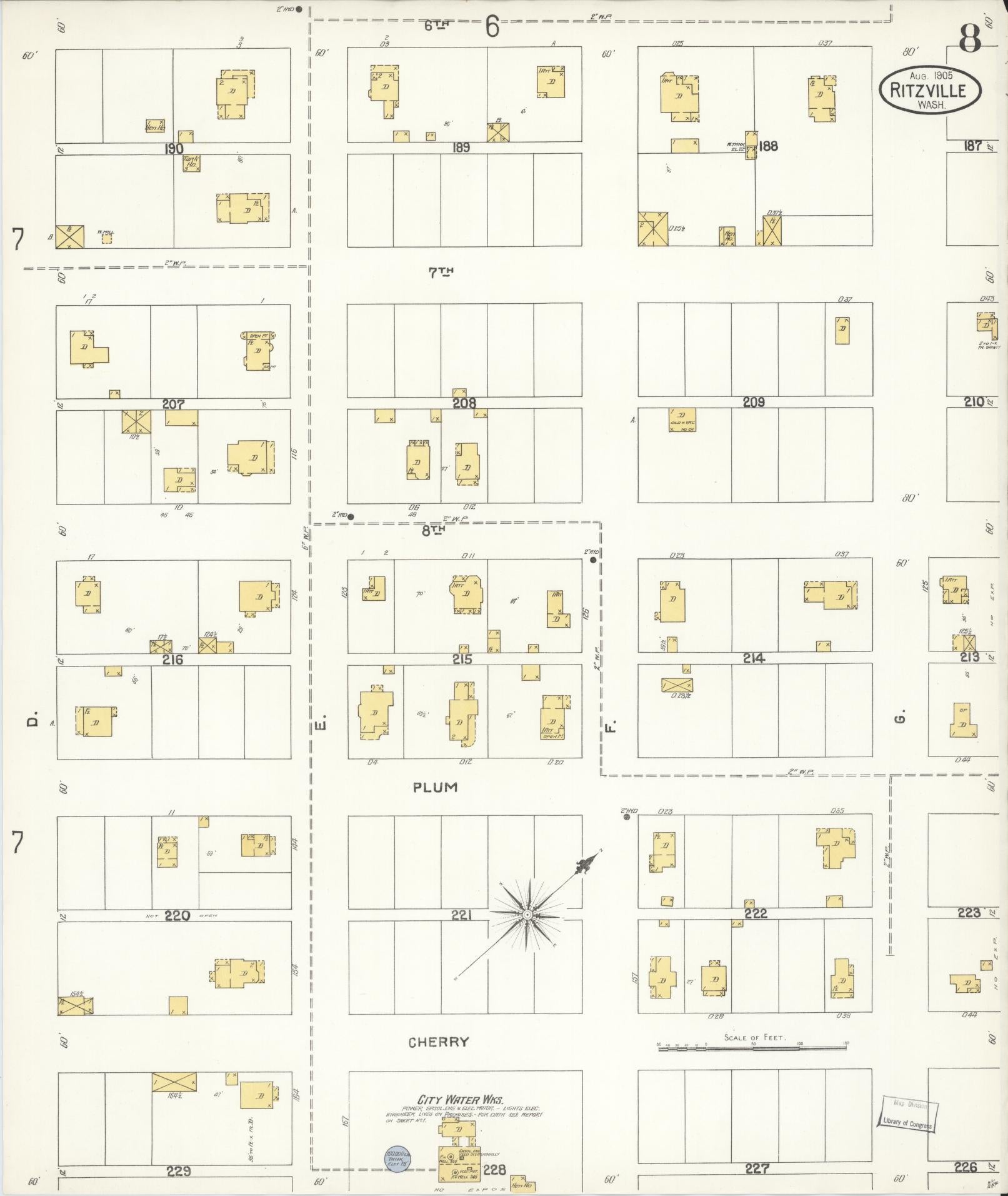 Sanborn Fire Insurance Map from Ritzville, Adams County, Washington (1905), Sheet #0008 - Complete Map Set gallery image, historic Sanborn map, vintage wall art, Washington Washington