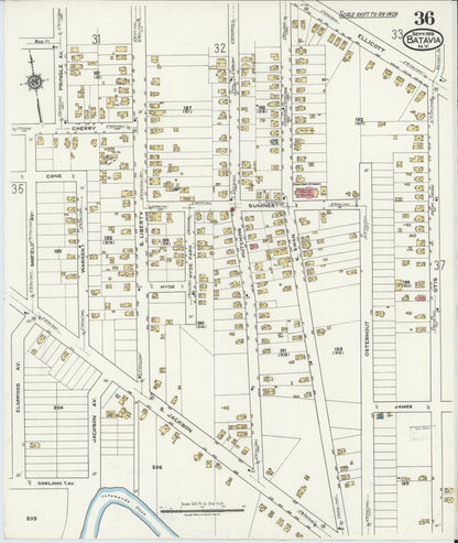 Sanborn Fire Insurance Map from Batavia, Genesee County, New York (1919), Sheet #0036 - Historic Sanborn Fire Insurance Map Print, vintage old map wall art, antique decor, genealogy gift, New York New York map