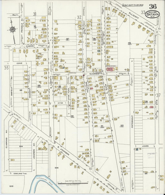Sanborn Fire Insurance Map from Batavia, Genesee County, New York (1919), Sheet #0036 - Historic Sanborn Fire Insurance Map Print, vintage old map wall art, antique decor, genealogy gift, New York New York map