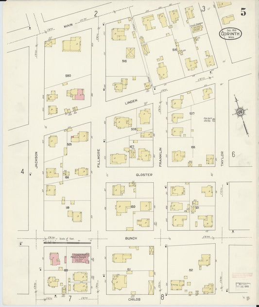Sanborn Fire Insurance Map from Corinth, Alcorn County, Mississippi (1913), Sheet #0005 - Historic Sanborn Fire Insurance Map Print, vintage old map wall art, antique decor, genealogy gift, Mississippi Mississippi map