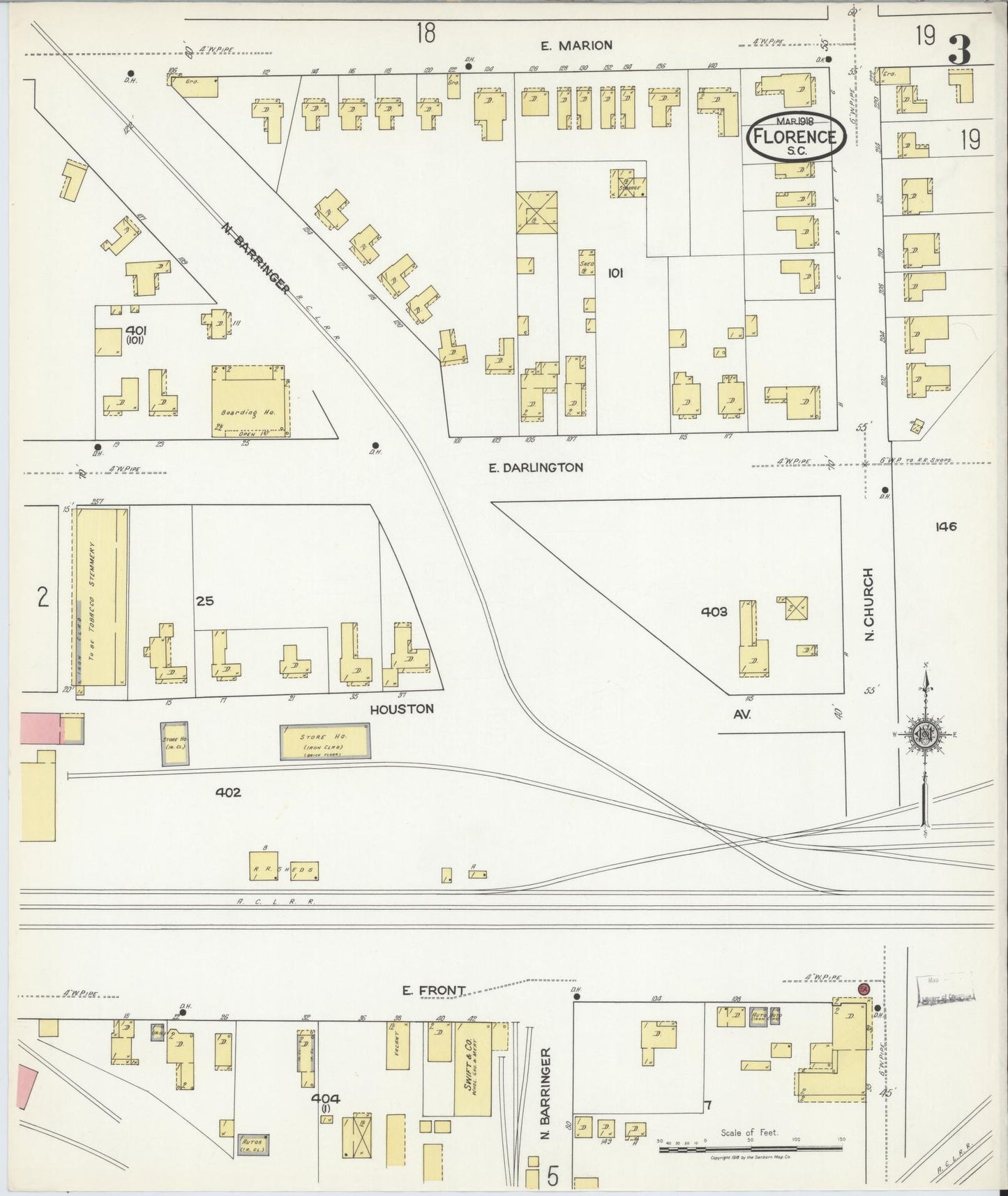 Sanborn Fire Insurance Map from Florence, Florence County, South Carolina (1918), Sheet #0003 - Complete Map Set gallery image, historic Sanborn map, vintage wall art, South Carolina South Carolina
