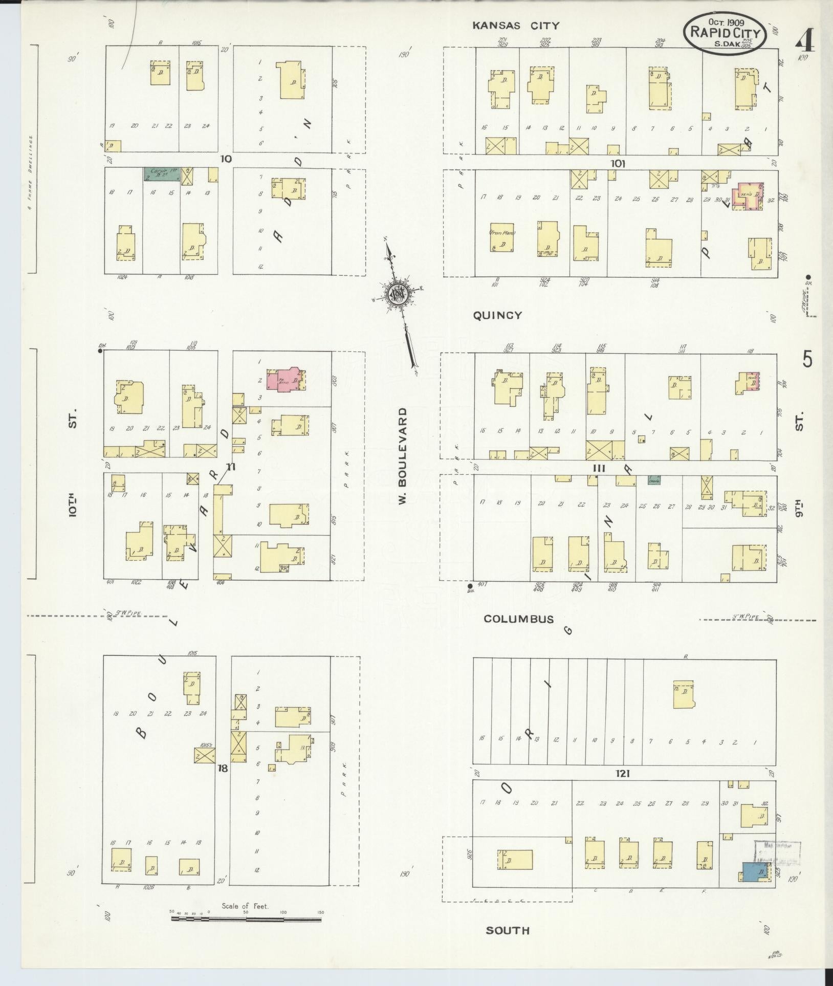 Sanborn Fire Insurance Map from Rapid City, Pennington County, South Dakota (1909), Sheet #0004 - Complete Map Set gallery image, historic Sanborn map, vintage wall art, South Dakota South Dakota