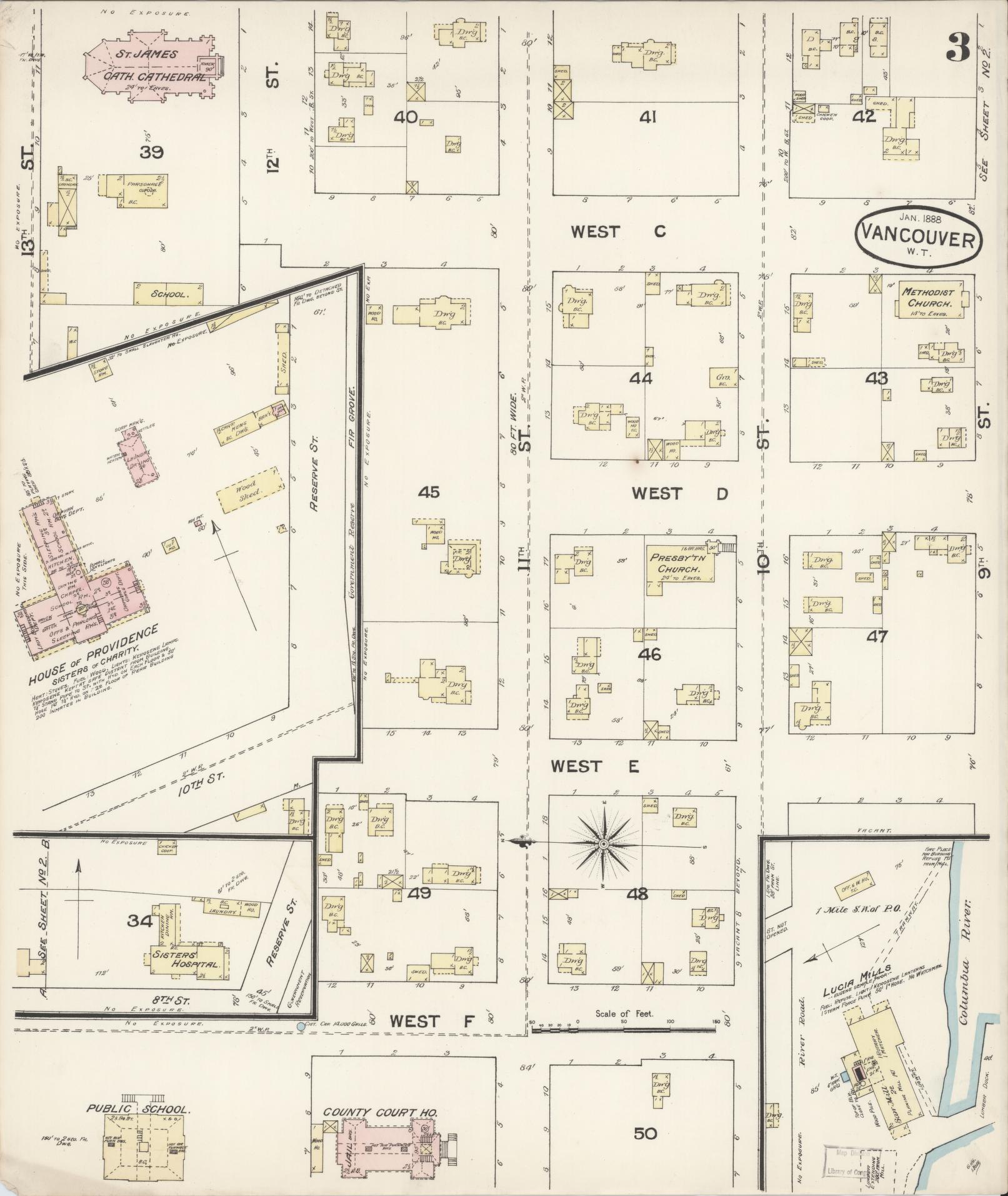 Sanborn Fire Insurance Map from Vancouver, Clark County, Washington (1888), Sheet #0003 - Complete Map Set gallery image, historic Sanborn map, vintage wall art, Washington Washington
