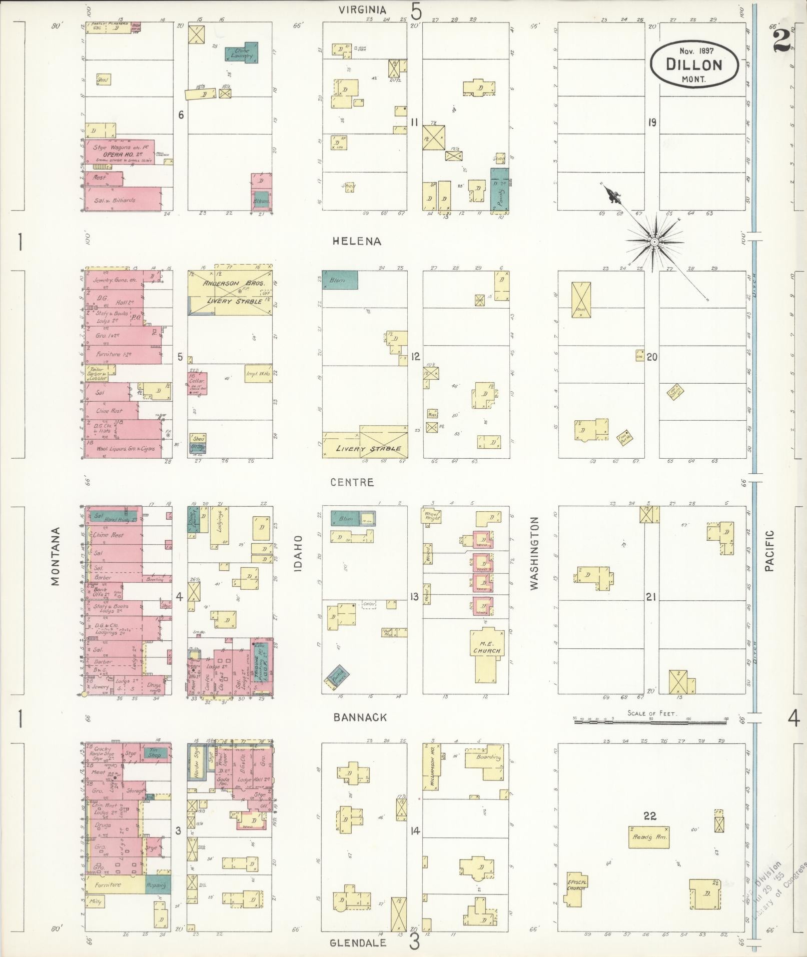Sanborn Fire Insurance Map from Dillon, Beaverhead County, Montana (1897), Sheet #0002 - Historic Sanborn Fire Insurance Map Print, vintage old map wall art, antique decor, genealogy gift, Montana Montana map