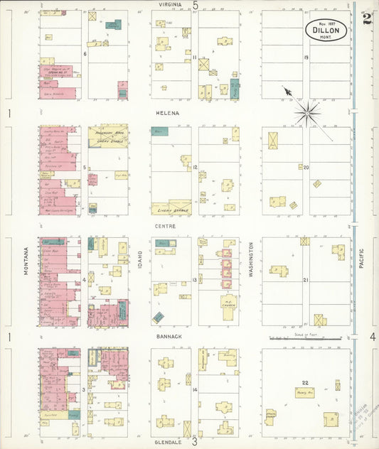 Sanborn Fire Insurance Map from Dillon, Beaverhead County, Montana (1897), Sheet #0002 - Historic Sanborn Fire Insurance Map Print, vintage old map wall art, antique decor, genealogy gift, Montana Montana map