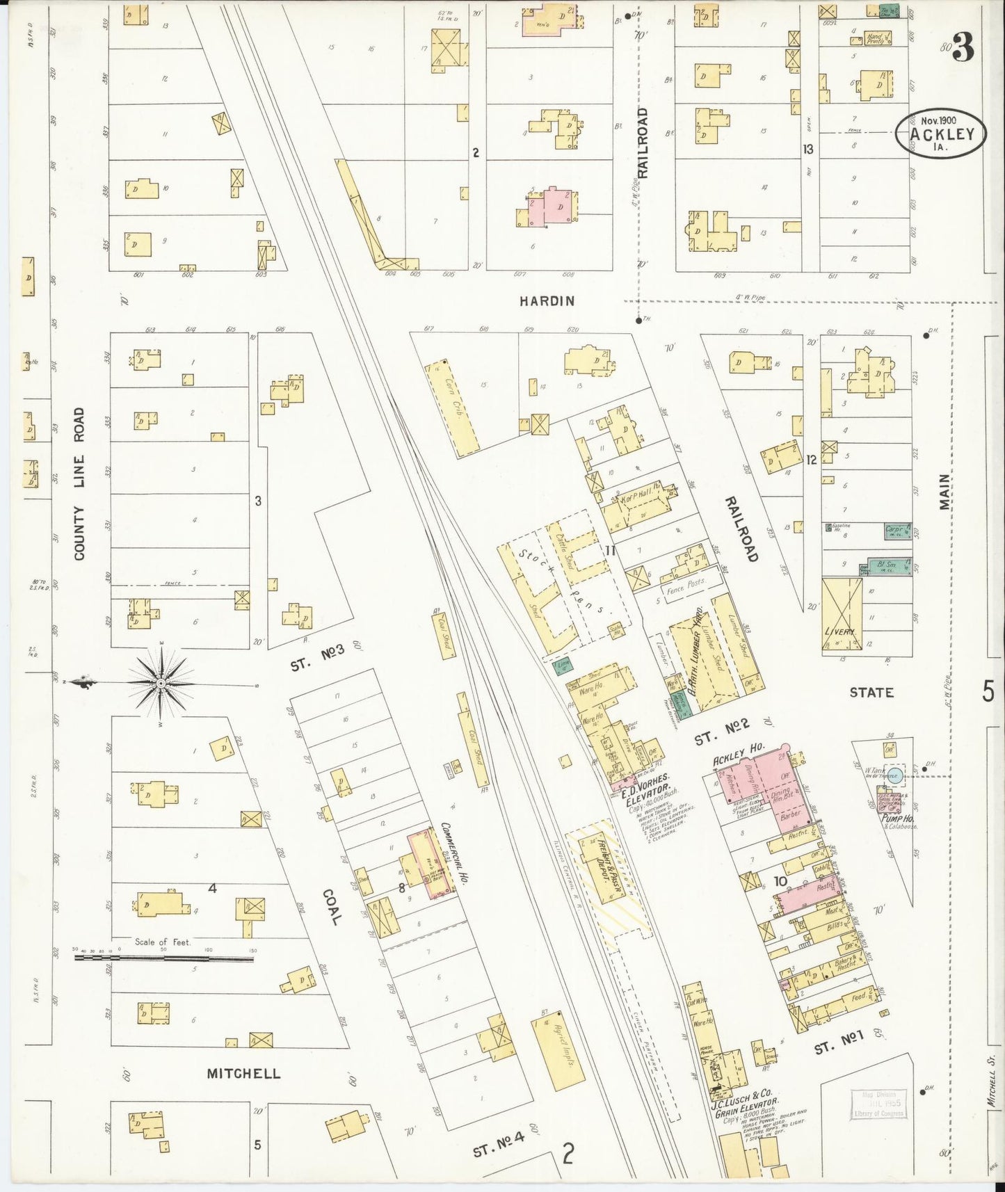 Sanborn Fire Insurance Map from Ackley, Hardin and Franklin Counties, Iowa (1900), Sheet #0003 - Historic Sanborn Fire Insurance Map Print