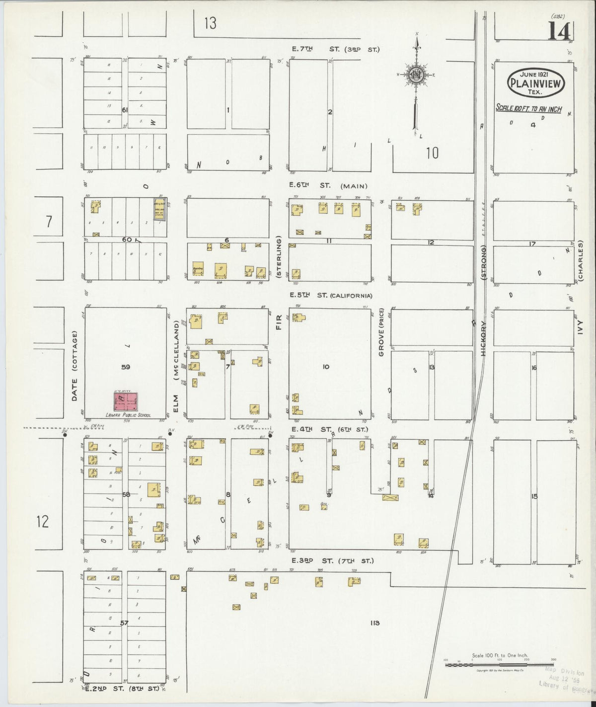 Sanborn Fire Insurance Map from Plainview, Hale County, Texas (1921), Sheet #0014 - Complete Map Set gallery image, historic Sanborn map, vintage wall art, Texas Texas
