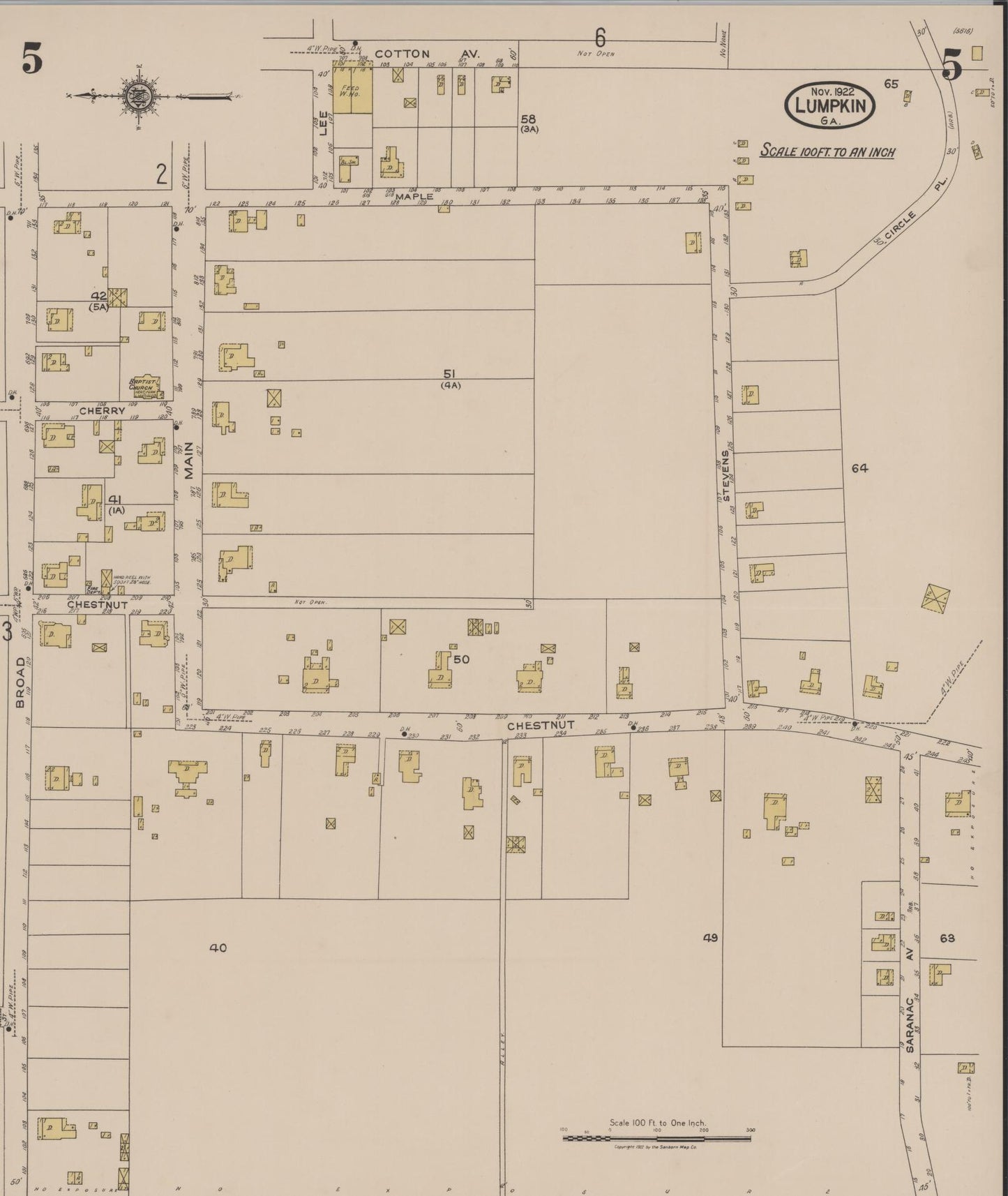 Sanborn Fire Insurance Map from Lumpkin, Stewart County, Georgia (1922), Sheet #0005 - Historic Sanborn Fire Insurance Map Print, vintage old map wall art, antique decor, genealogy gift, Georgia Georgia map