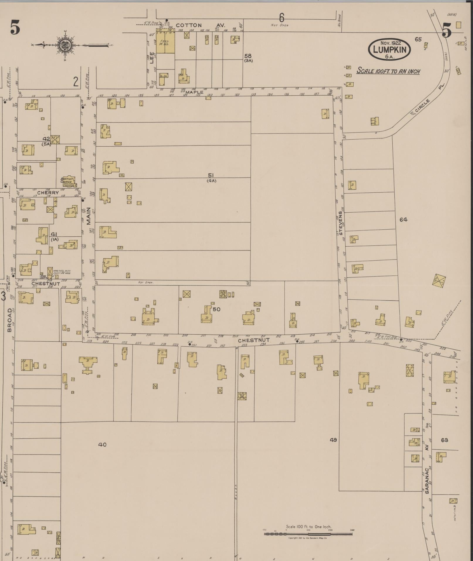 Sanborn Fire Insurance Map from Lumpkin, Stewart County, Georgia (1922), Sheet #0005 - Historic Sanborn Fire Insurance Map Print, vintage old map wall art, antique decor, genealogy gift, Georgia Georgia map