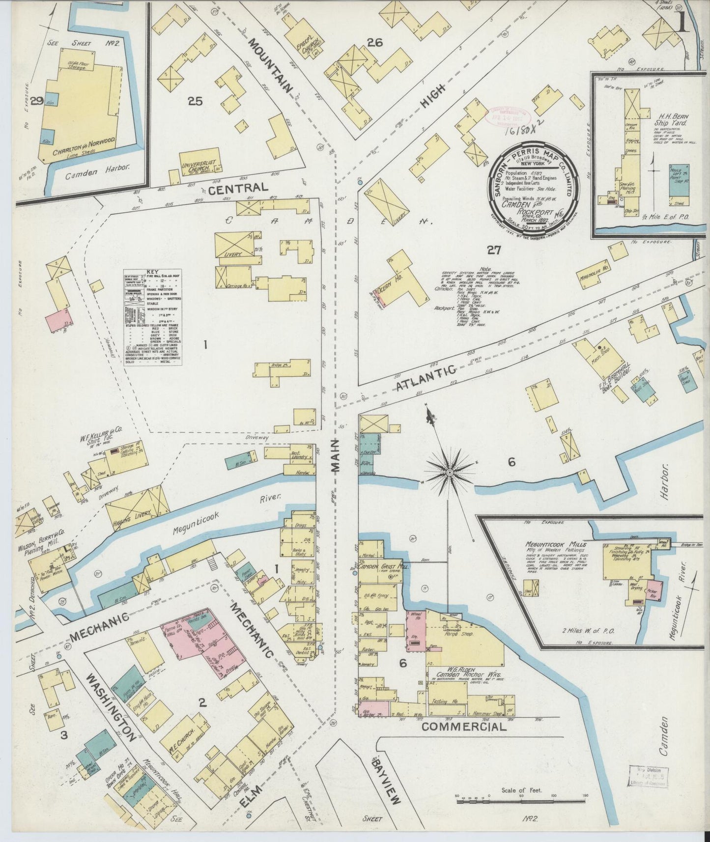 Sanborn Fire Insurance Map from Camden, Knox County, Maine (1892), Sheet #0001 - Complete Map Set gallery image, historic Sanborn map, vintage wall art, Maine Maine