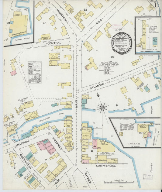 Sanborn Fire Insurance Map from Camden, Knox County, Maine (1892), Sheet #0001 - Complete Map Set gallery image, historic Sanborn map, vintage wall art, Maine Maine