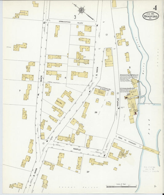 Sanborn Fire Insurance Map from Bradford, Orange County, Vermont (1912), Sheet #0004 - Historic Sanborn Fire Insurance Map Print, vintage old map wall art, antique decor, genealogy gift, Vermont Vermont map