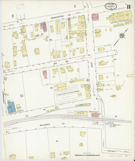 Sanborn Fire Insurance Map from Laurel, Prince Georges County, Maryland (1914), Sheet #0011 - Historic Sanborn Fire Insurance Map Print, vintage old map wall art