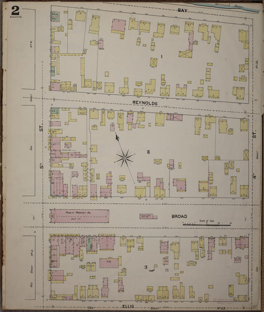 Sanborn Fire Insurance Map from Augusta, Richmond County, Georgia (1890), Sheet #0002 - Historic Sanborn Fire Insurance Map Print, vintage old map wall art, antique decor, genealogy gift, Georgia Georgia map