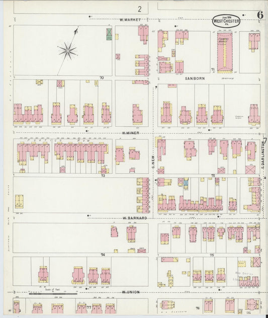 Sanborn Fire Insurance Map from West Chester, Chester County, Pennsylvania (1896), Sheet #0006 - Historic Sanborn Fire Insurance Map Print, vintage old map wall art, antique decor, genealogy gift, Pennsylvania Pennsylvania map