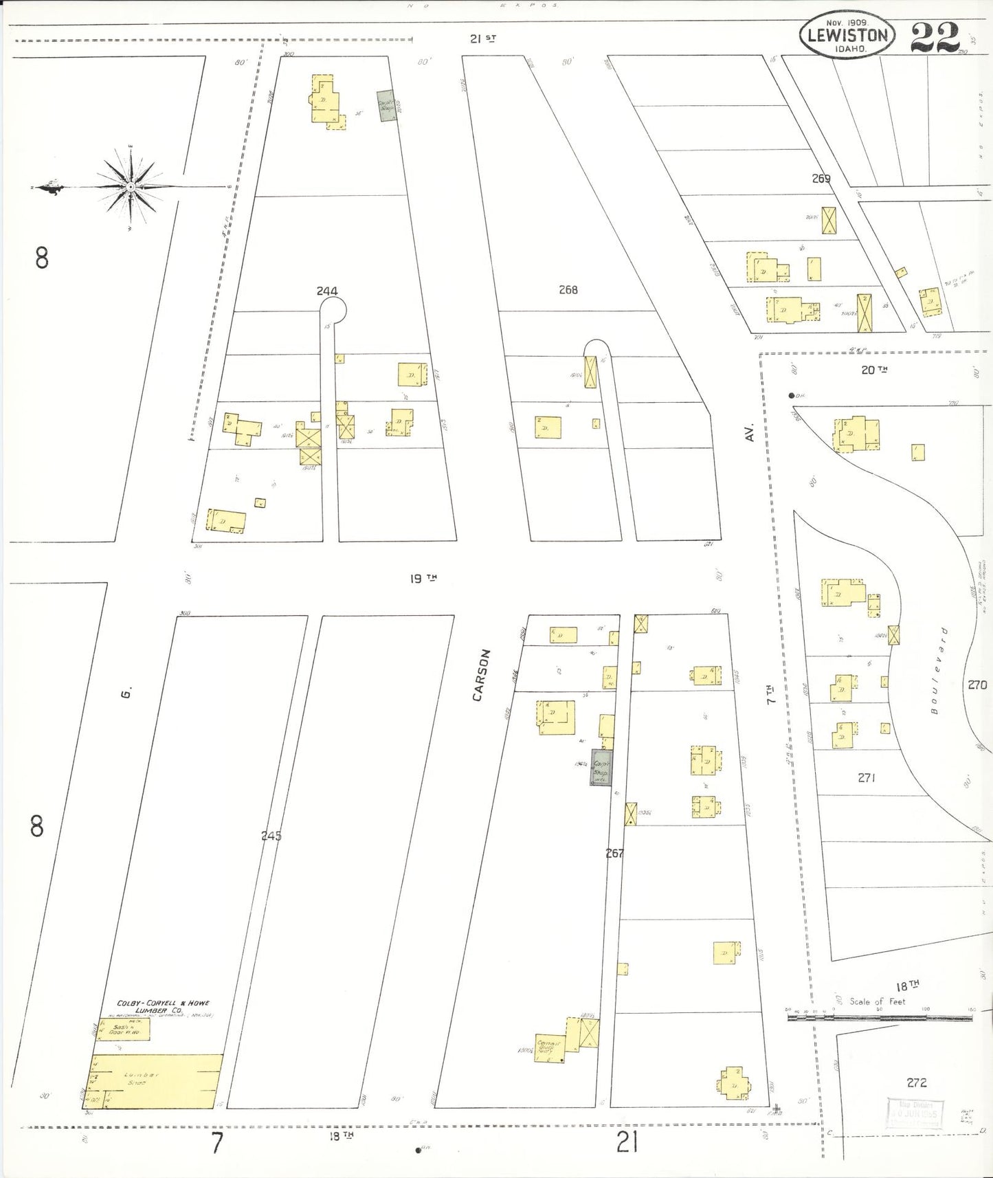Sanborn Fire Insurance Map from Lewiston, Nez Perce County, Idaho (1909), Sheet #0022 - Complete Map Set gallery image, historic Sanborn map, vintage wall art, Idaho Idaho