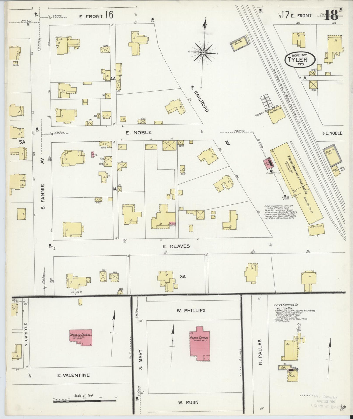 Sanborn Fire Insurance Map from Tyler, Smith County, Texas (1907), Sheet #0018 - Historic Sanborn Fire Insurance Map Print, vintage old map wall art, antique decor, genealogy gift, Texas Texas map
