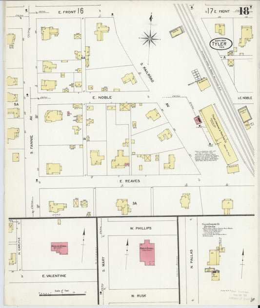 Sanborn Fire Insurance Map from Tyler, Smith County, Texas (1907), Sheet #0018 - Historic Sanborn Fire Insurance Map Print, vintage old map wall art, antique decor, genealogy gift, Texas Texas map