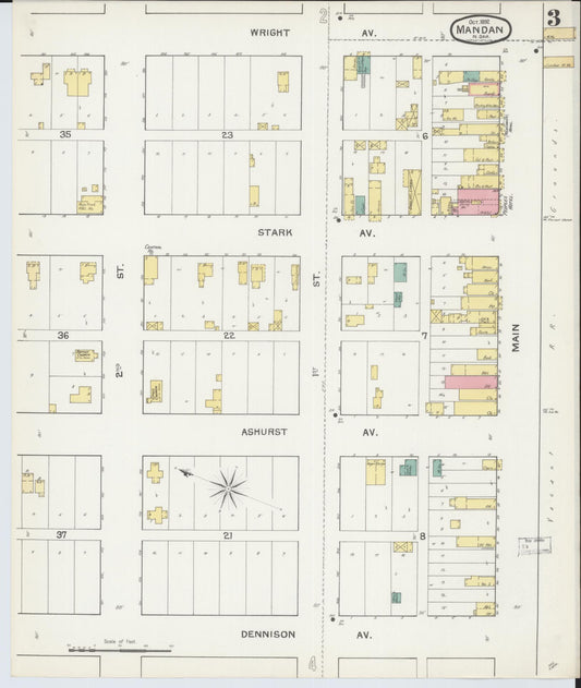 Sanborn Fire Insurance Map from Mandan, Morton County, North Dakota (1892), Sheet #0003 - Historic Sanborn Fire Insurance Map Print, vintage old map wall art, antique decor, genealogy gift, North Dakota North Dakota map