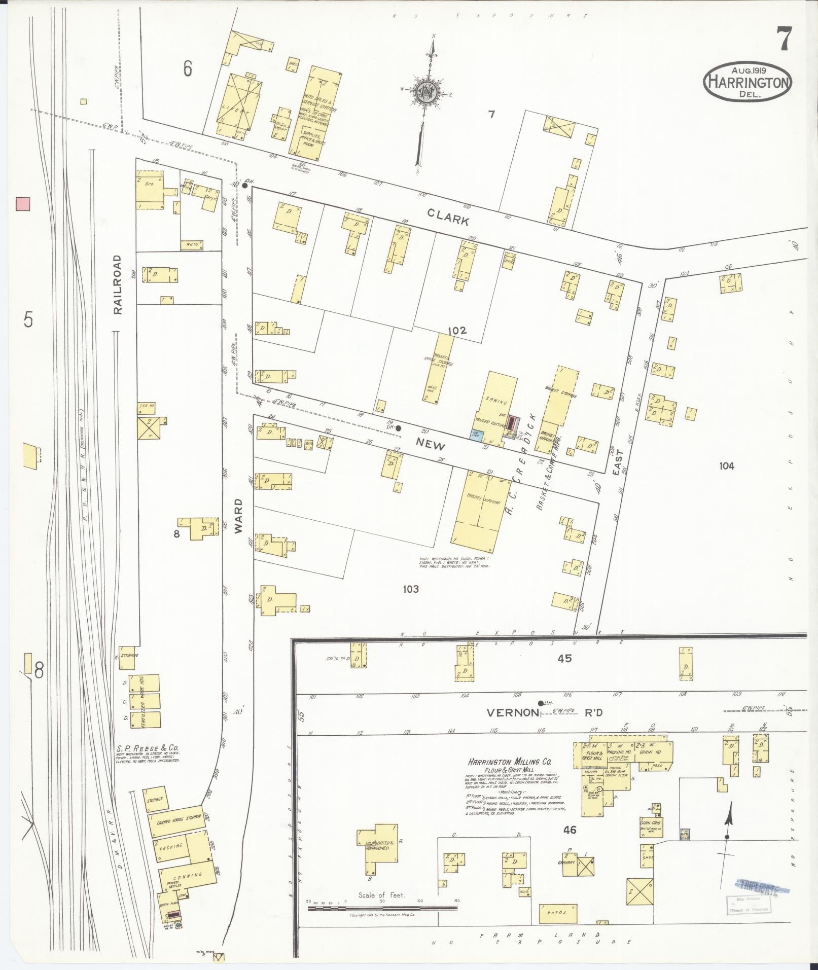 Sanborn Fire Insurance Map from Harrington, Kent County, Delaware (1919), Sheet #0007 - Complete Map Set gallery image, historic Sanborn map, vintage wall art, Delaware Delaware