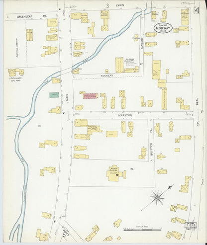 Sanborn Fire Insurance Map from Norway, Oxford County, Maine (1907), Sheet #0004 - Complete Map Set gallery image, historic Sanborn map, vintage wall art, Maine Maine