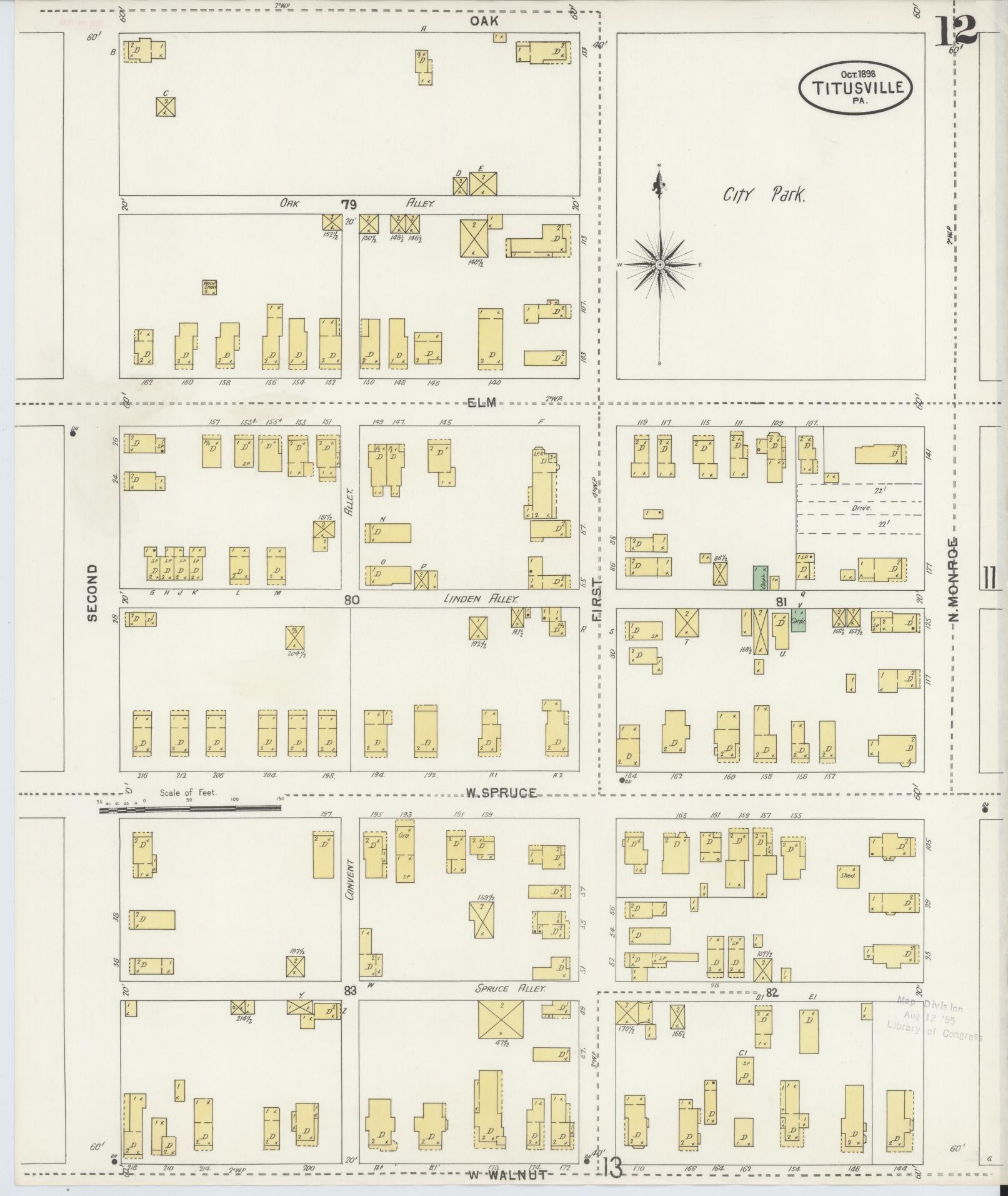 Sanborn Fire Insurance Map from Titusville, Crawford County, Pennsylvania (1898), Sheet #0012 - Complete Map Set gallery image, historic Sanborn map, vintage wall art, Pennsylvania Pennsylvania