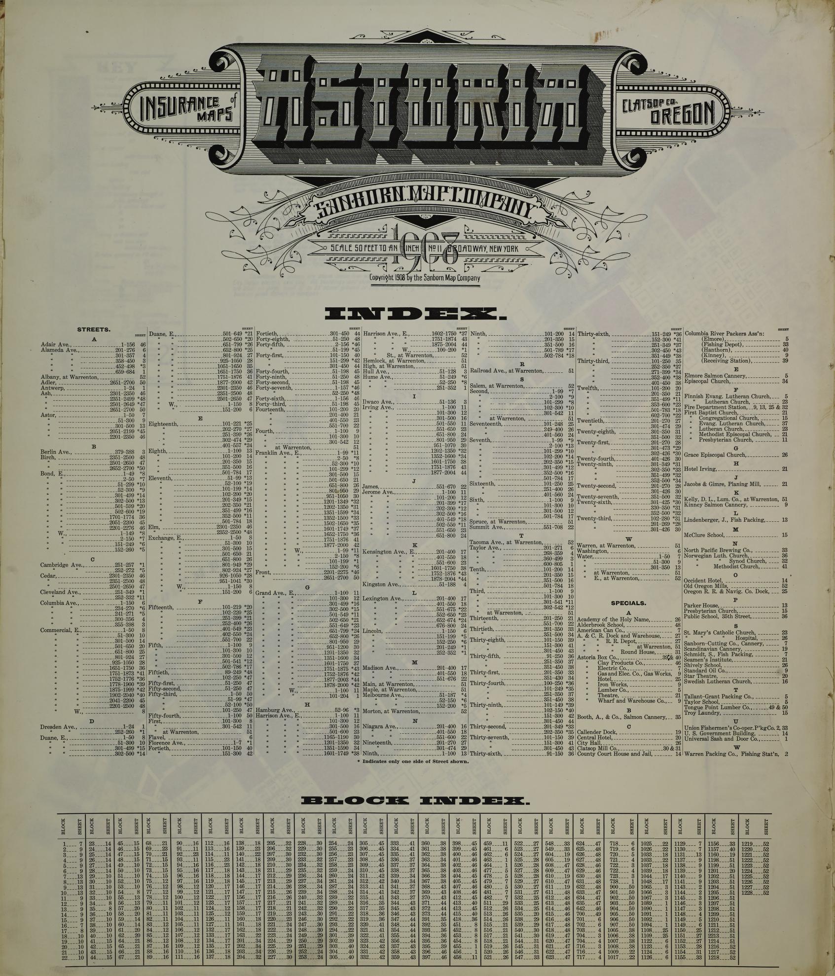 Sanborn Fire Insurance Map from Astoria, Clatsop County, Oregon (1908), Sheet #0001 - Historic Sanborn Fire Insurance Map Print, vintage old map wall art, antique decor, genealogy gift, Oregon Oregon map