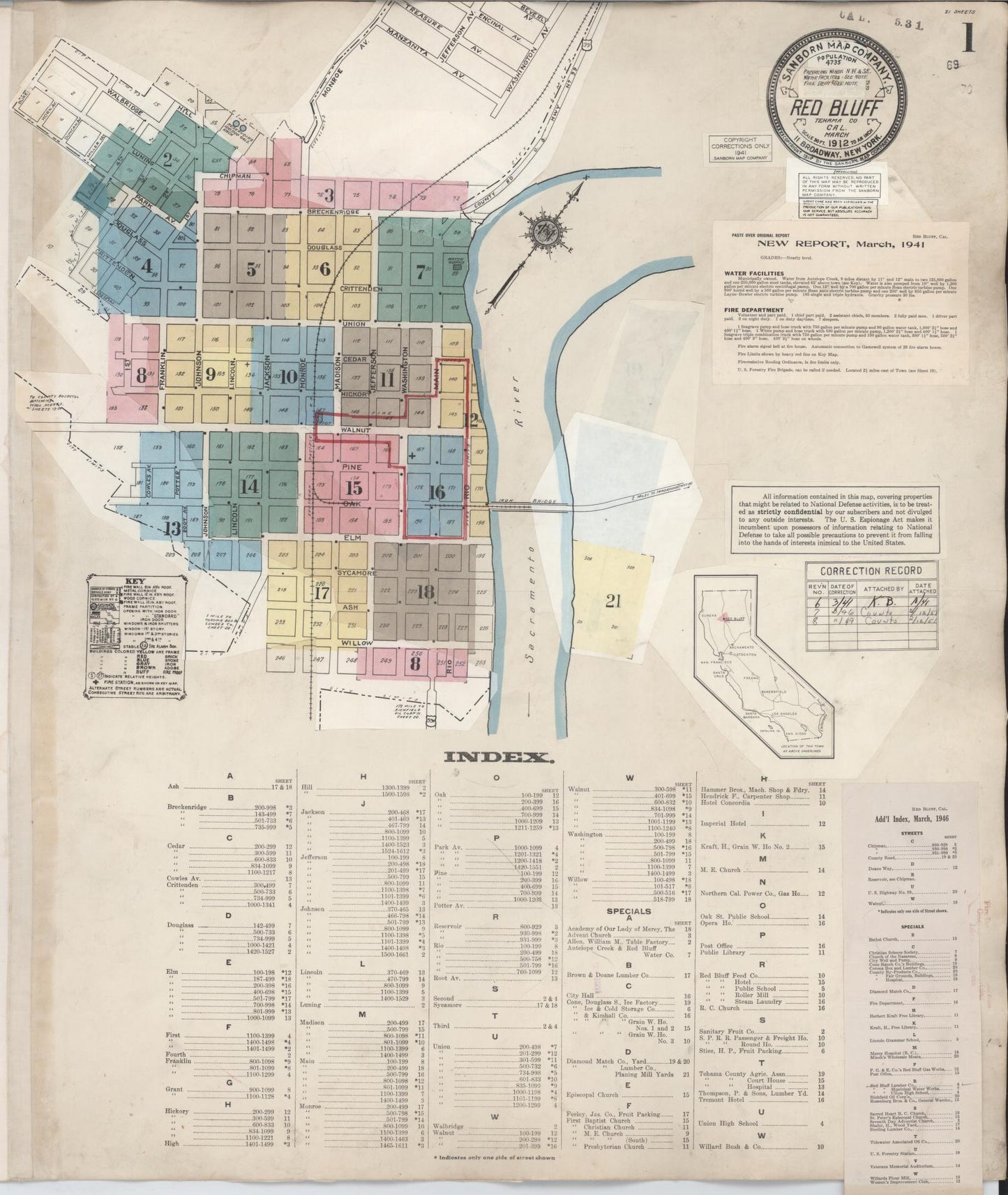 Sanborn Fire Insurance Map from Red Bluff, Tehama County, California (1949), Sheet #0001 - Complete Map Set gallery image, historic Sanborn map, vintage wall art, California California