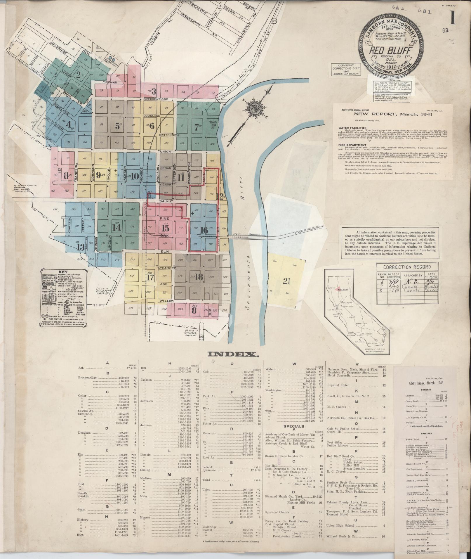 Sanborn Fire Insurance Map from Red Bluff, Tehama County, California (1949), Sheet #0001 - Complete Map Set gallery image, historic Sanborn map, vintage wall art, California California